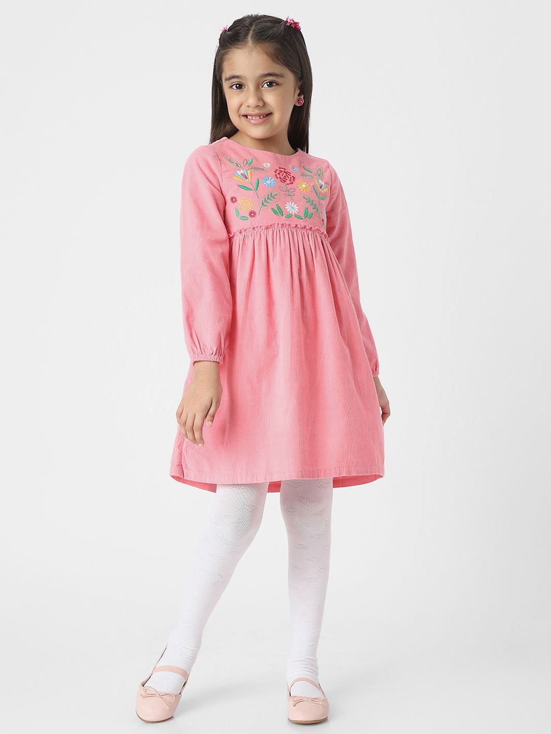 

Nauti Nati Girls Floral Embroidered Corduroy Dress, Pink