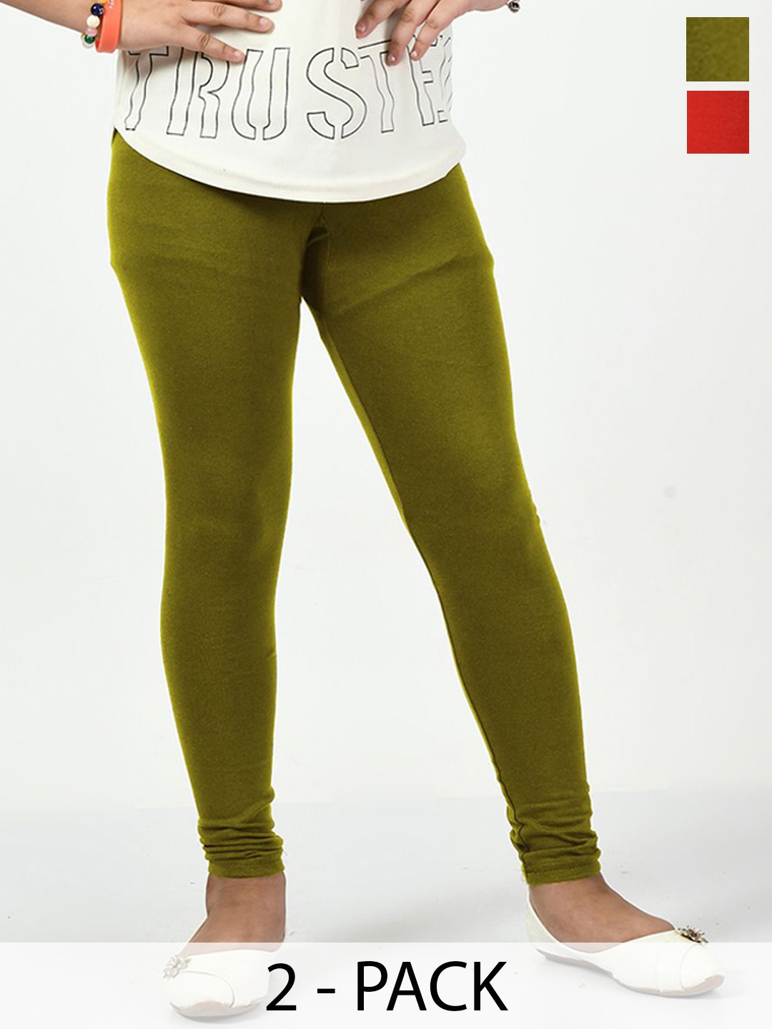 

KAYU Girls Pack Of 2 Solid Ankle-Length Leggings, Olive