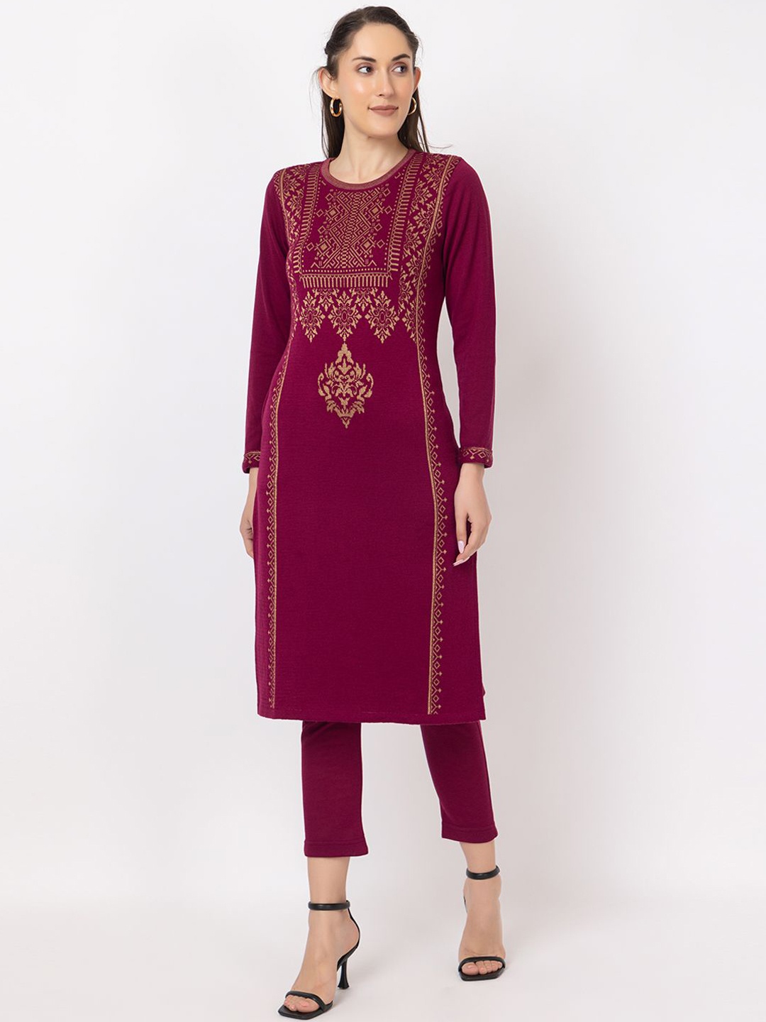 

KEIKO Ethnic Motifs Woven Design Acrylic Kurta, Purple