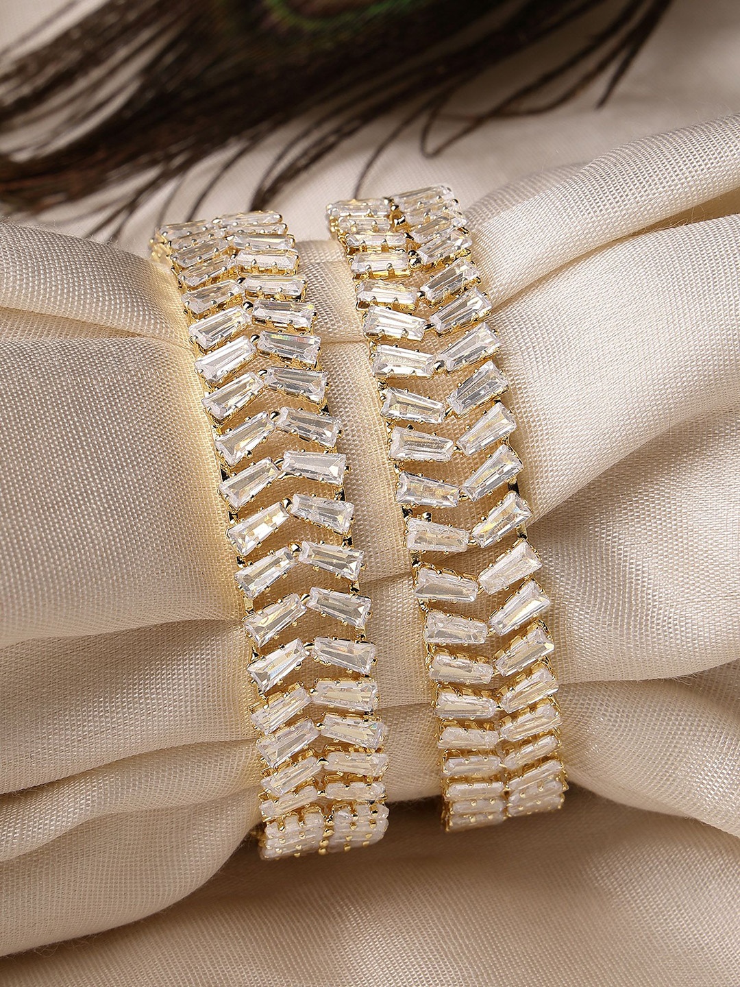 

KARATCART Set Of 2 Gold Plated CZ Stone Studded Bangles