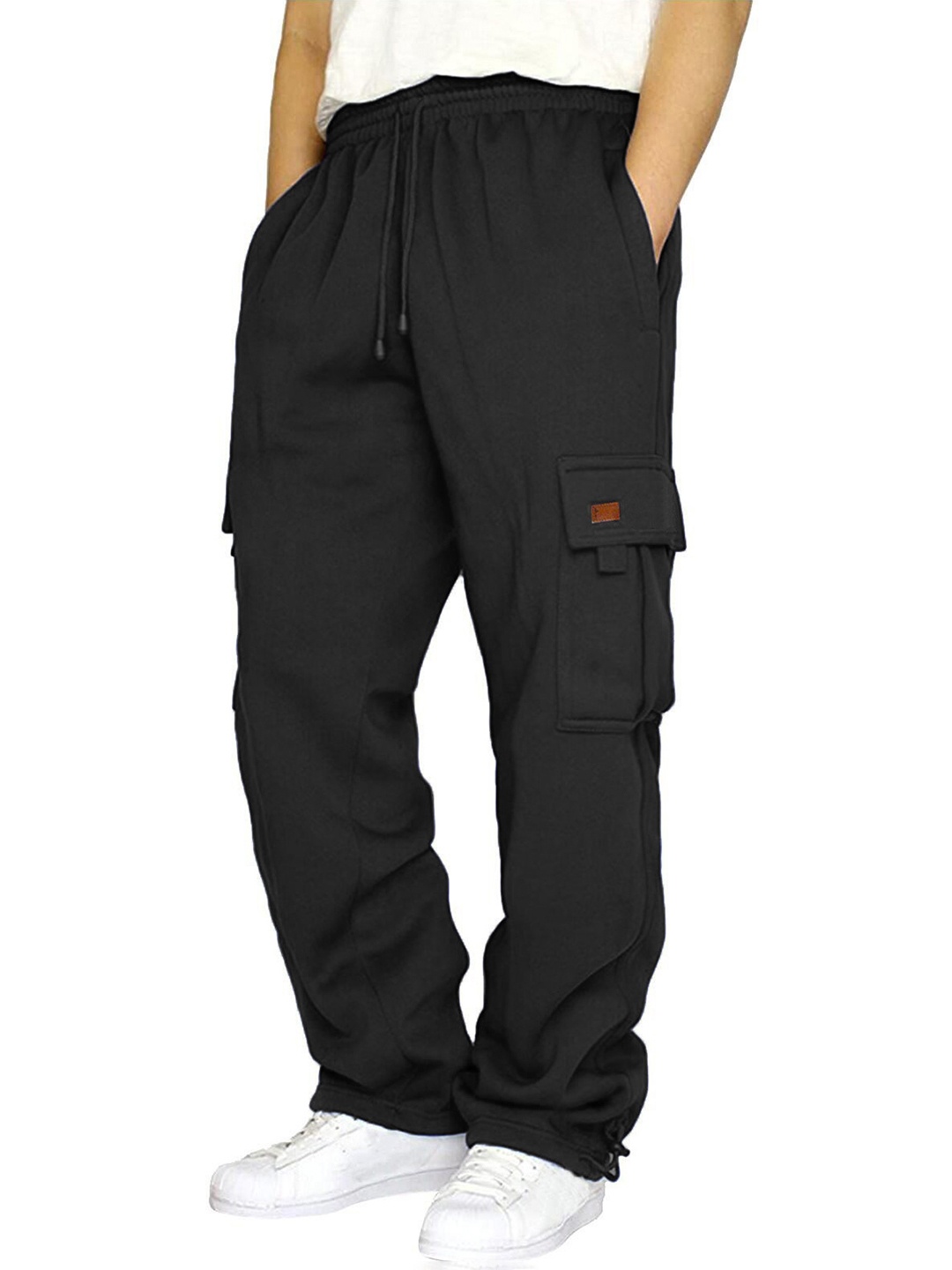 

StyleCast x Revolte Men Solid Loose Fit Easy Wash Chinos Trousers, Black
