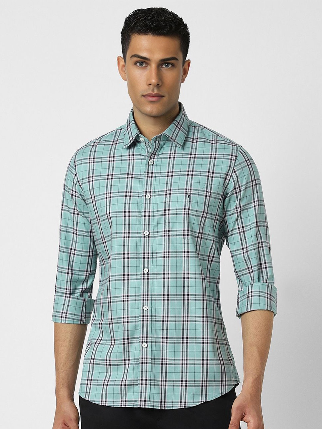 

Van Heusen Sport Men Cotton Slim Fit Tartan Checks Casual Shirt, Sea green