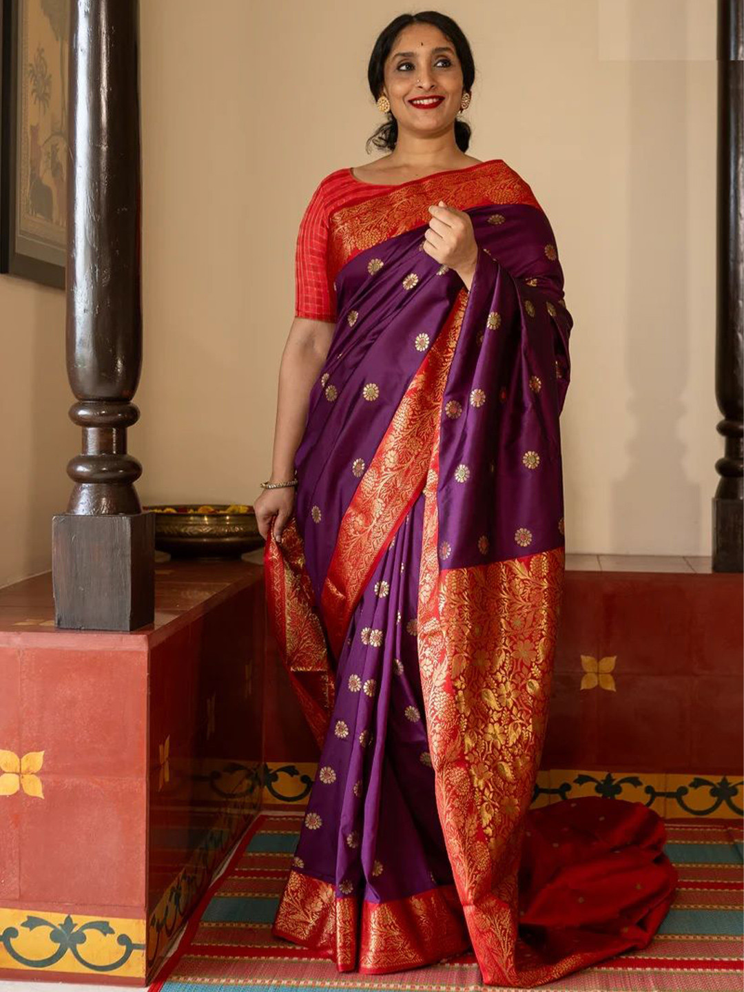 

MORLY Woven Design Zari Kanjeevaram Saree, Purple