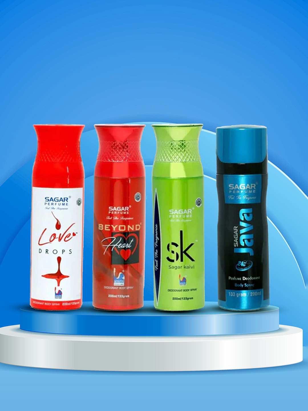 

SAGAR PERFUMERY Set Of 4 Love Drops, Beyond Heart, Sagar Kaivi & Java Deodorant, White