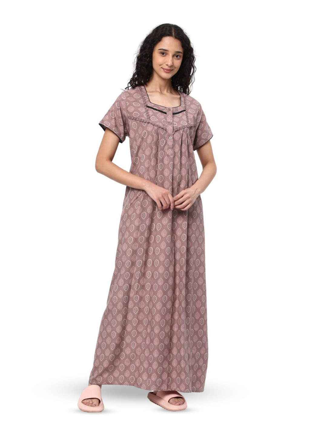 

KOVIRA Women Floral Printed Maxi Nightdress, Pink
