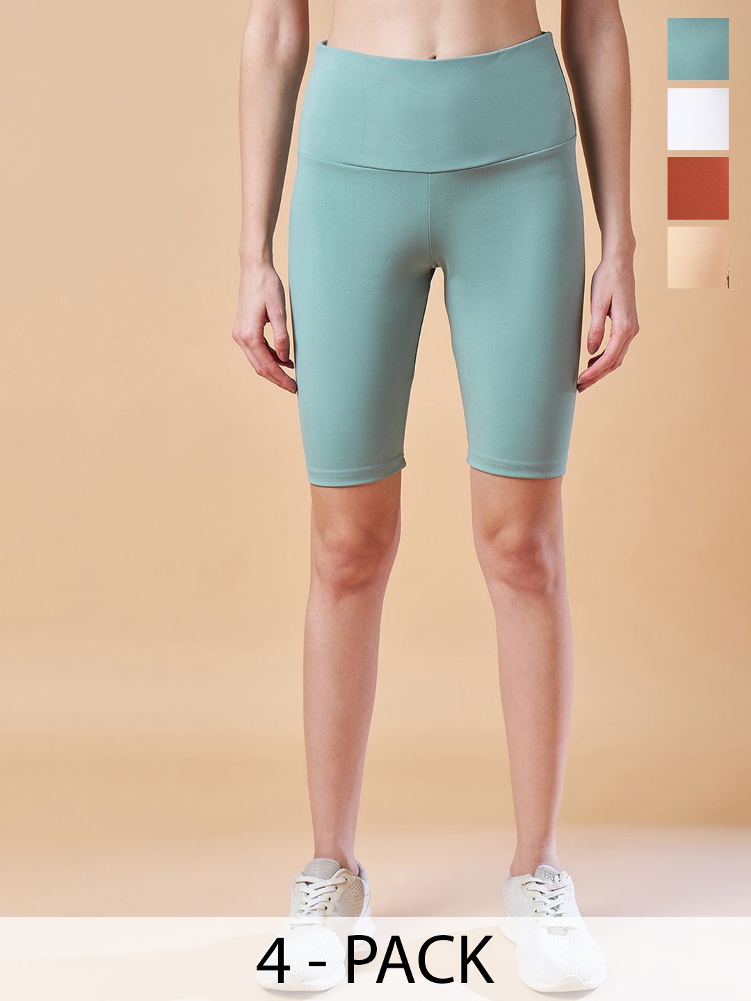 

COLOR CAPITAL Pack Of 4 Above Knee Gym Tights, Green