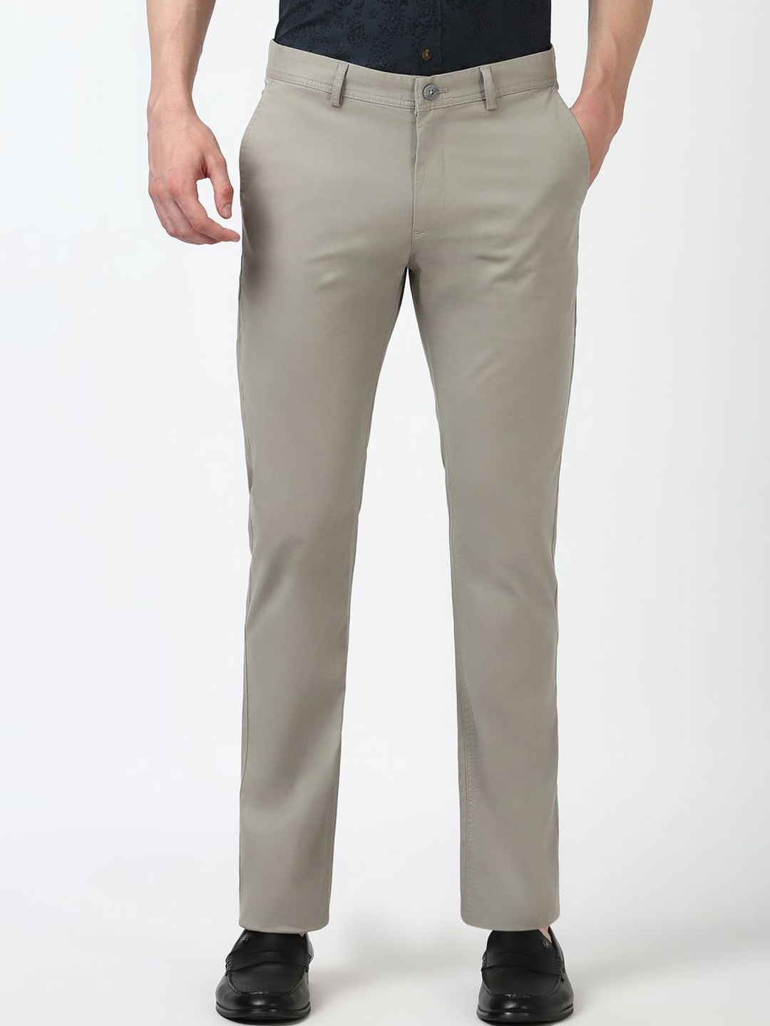 

Peter England Casuals Men Slim Fit Regular Trousers, Grey
