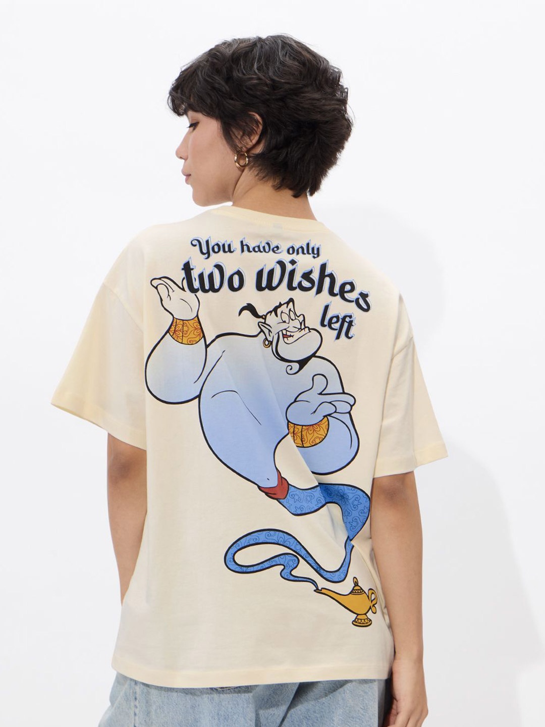 

The Souled Store Women Aladdin Graphic Printed Round Neck Cotton Oversized T-shirt, Cream