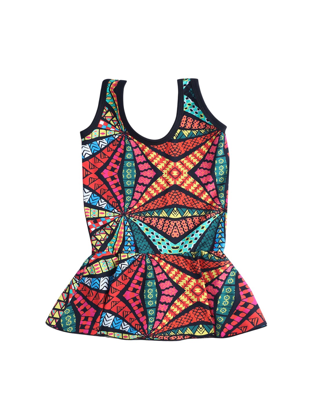 

CUKOO Girls Geometric Printed Round Neck Swimming Dress, Red
