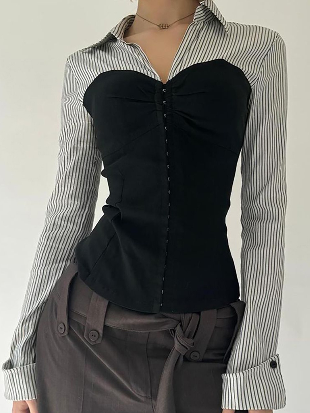 

StyleCast x Revolte Women Colourblocked Spread Collar Casual Shirt, Black