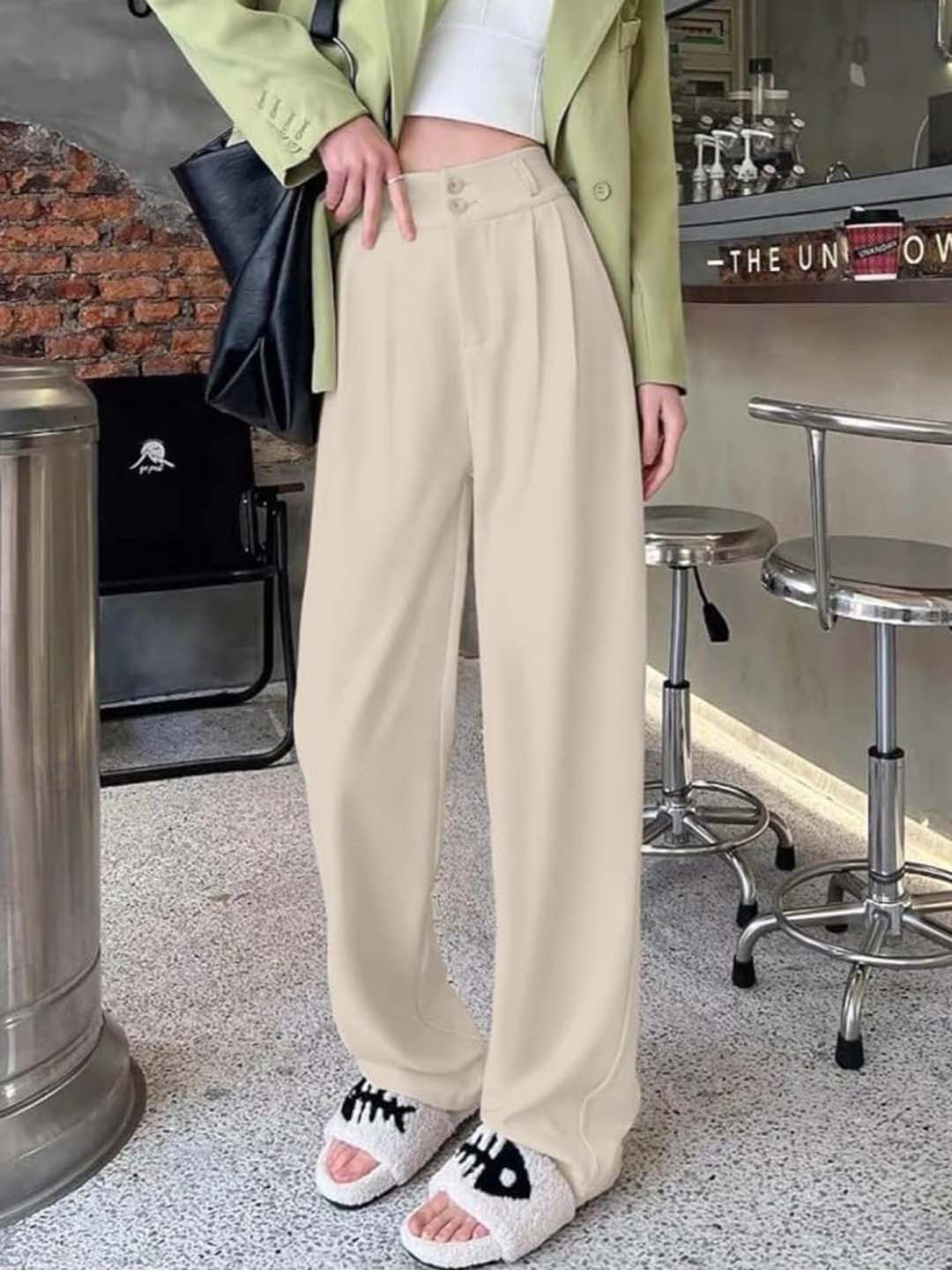 

Next One Women Beige Pleated Korean Pants