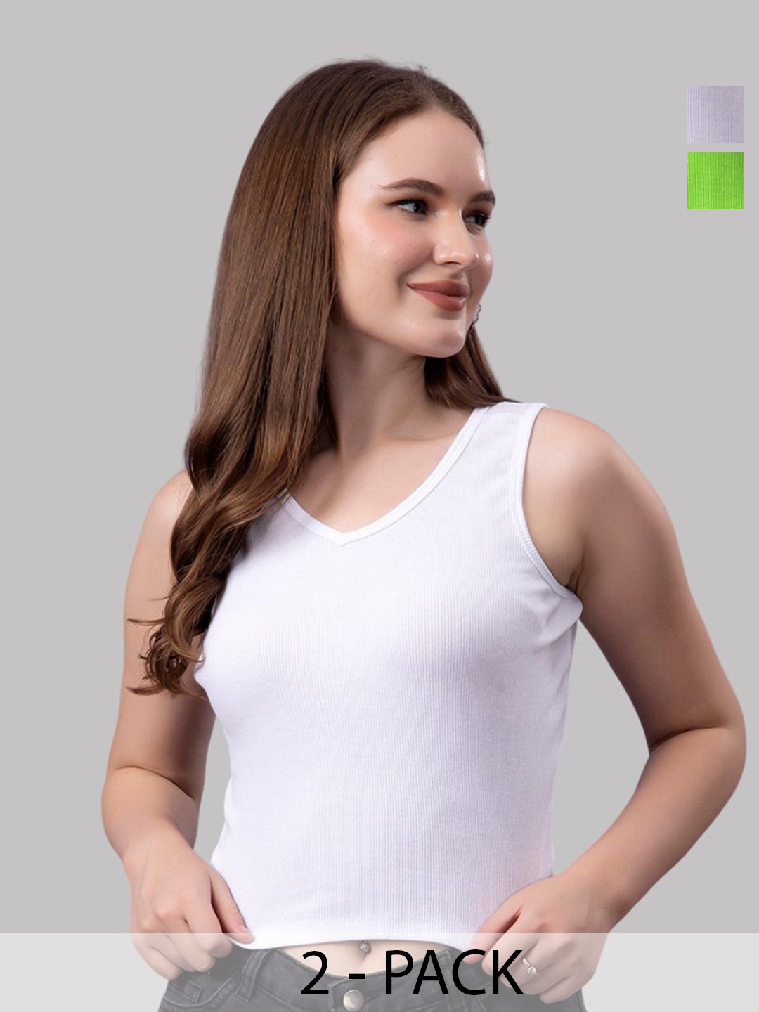 

Friskers Women Pack Of 2 Solid V-Neck Cotton Tops, White