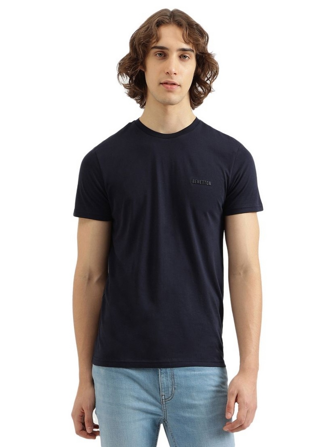 

United Colors of Benetton Men Solid Round Neck Pure Cotton T-shirt, Black