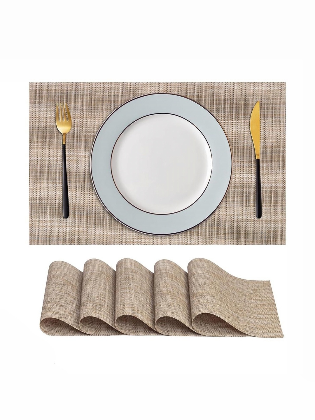 

TIED RIBBONS 6-Pcs Beige Rectangular Table Placemats