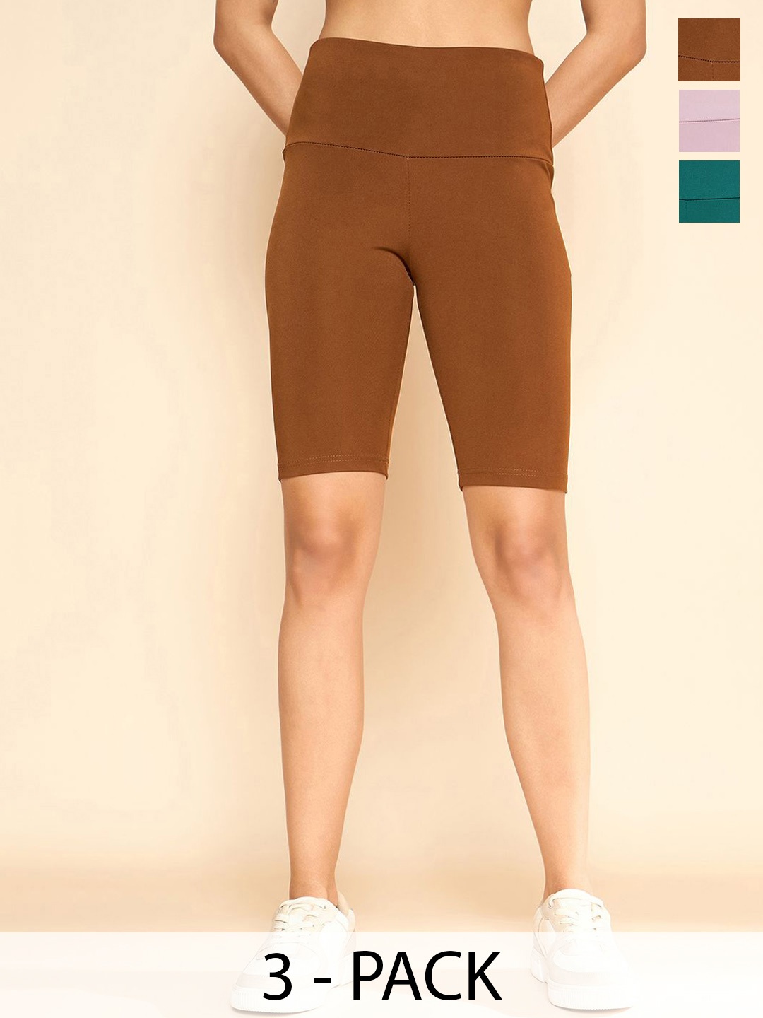 

COLOR CAPITAL Women Pack Of 3 Above Knee-Length Training or Gym Tights, Brown