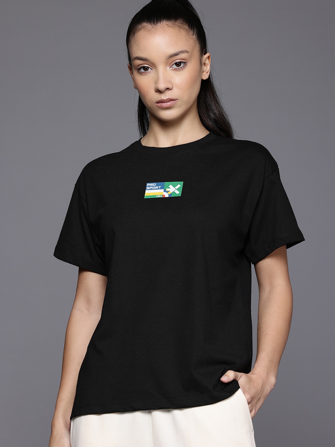 

HRX by Hrithik Roshan Drop-Shoulder Sleeves Lifestyle T-shirt, Black