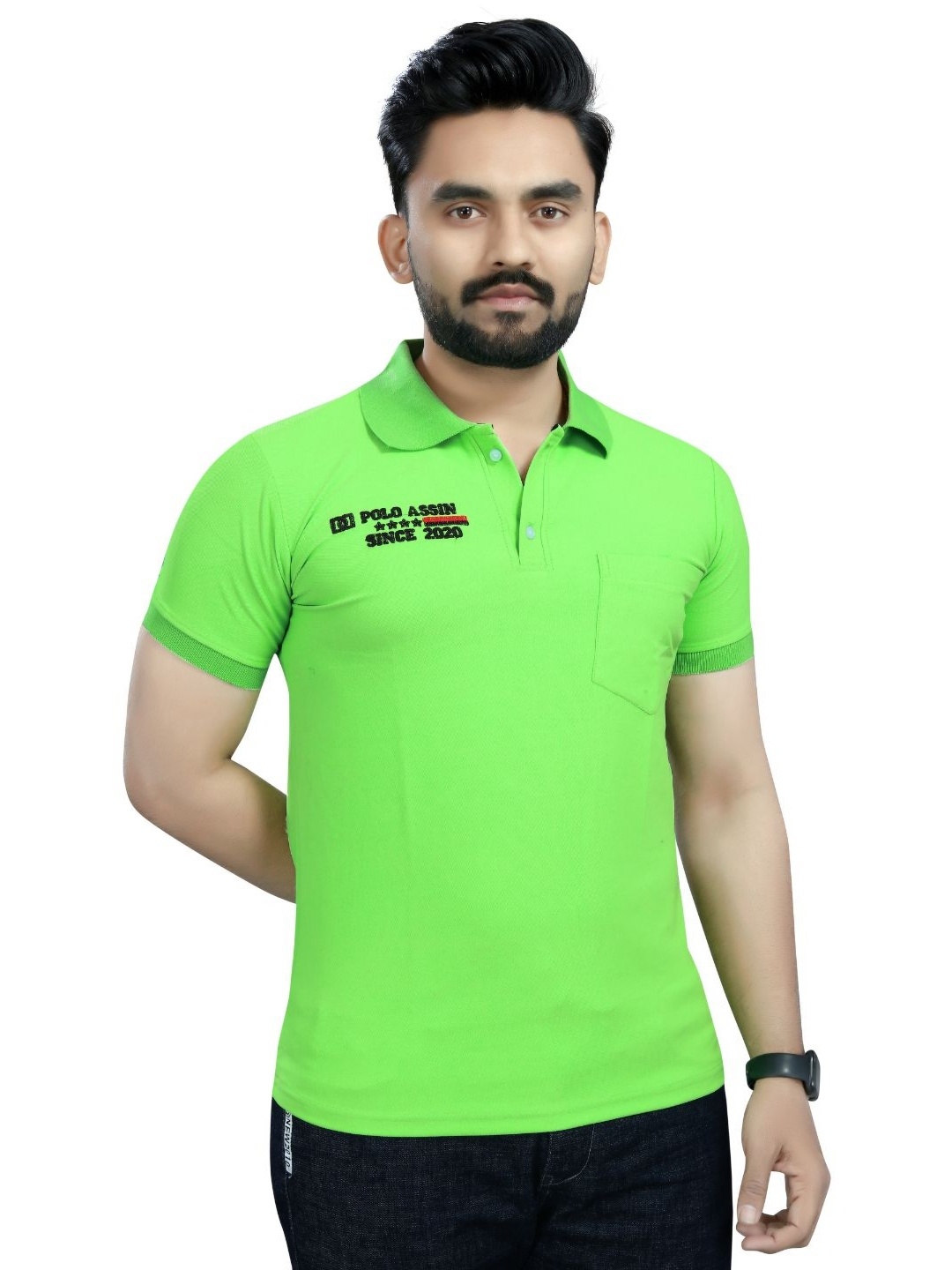 

DYRECTDEALS Men Solid Polo Collar T-shirt, Green