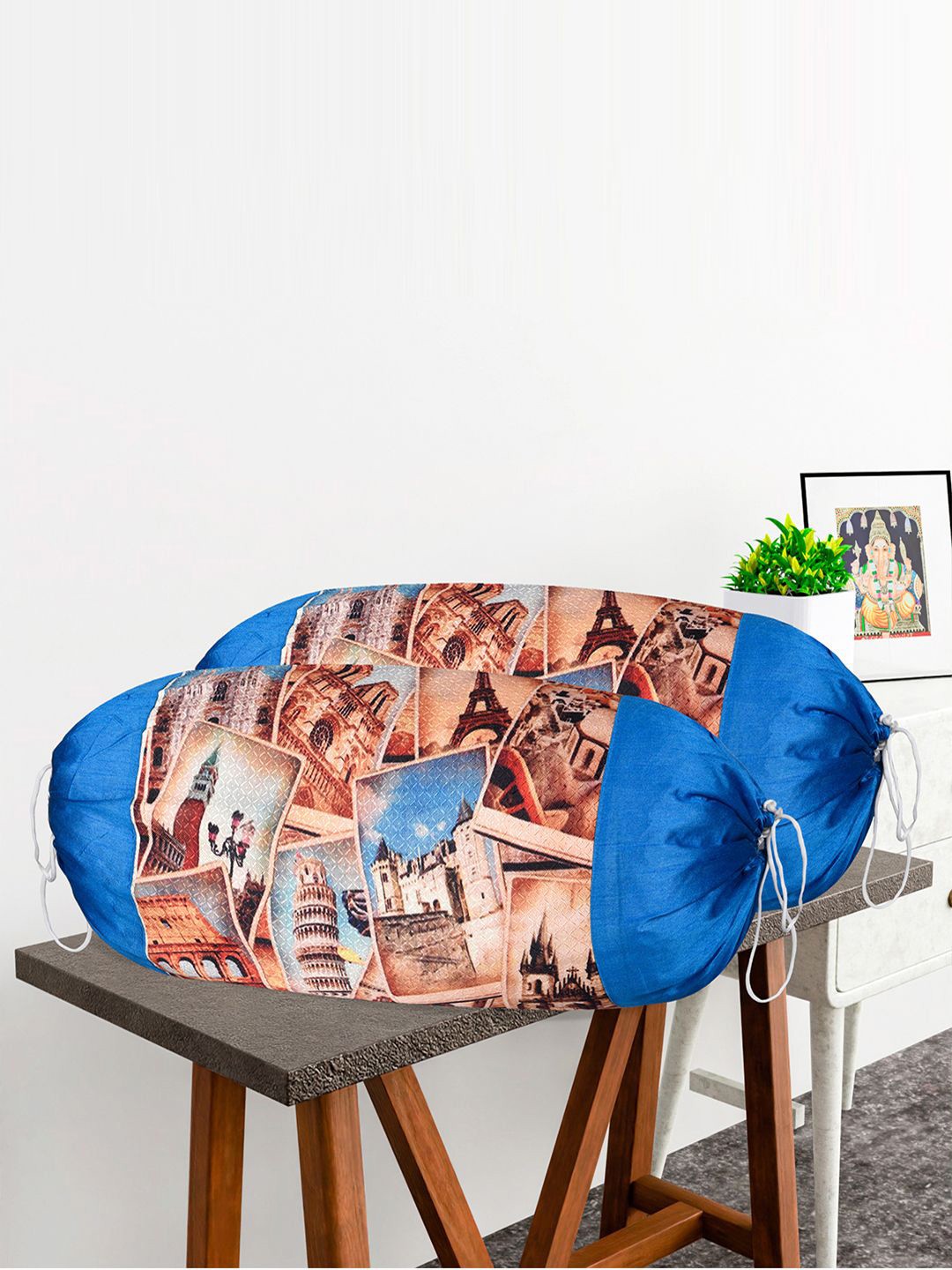 

Kuber Industries Blue 4 Pieces Printed Cotton Bolster Covers