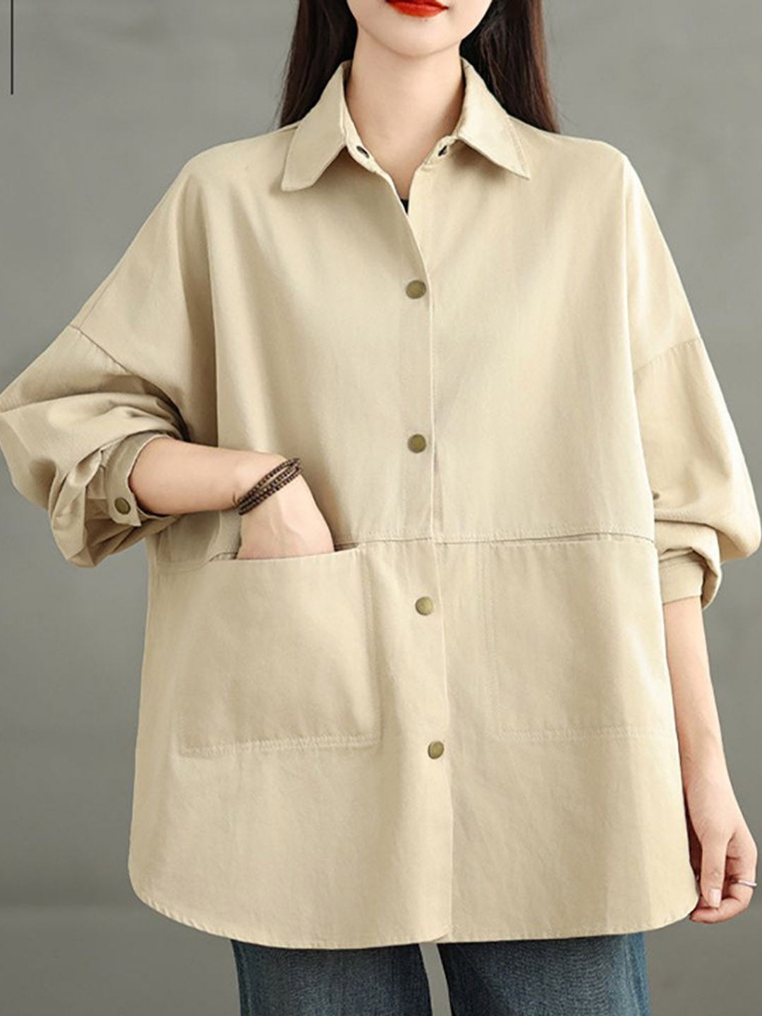 

StyleCast x Revolte Women Spread Collar Oversized Shacket Casual Shirt, Khaki