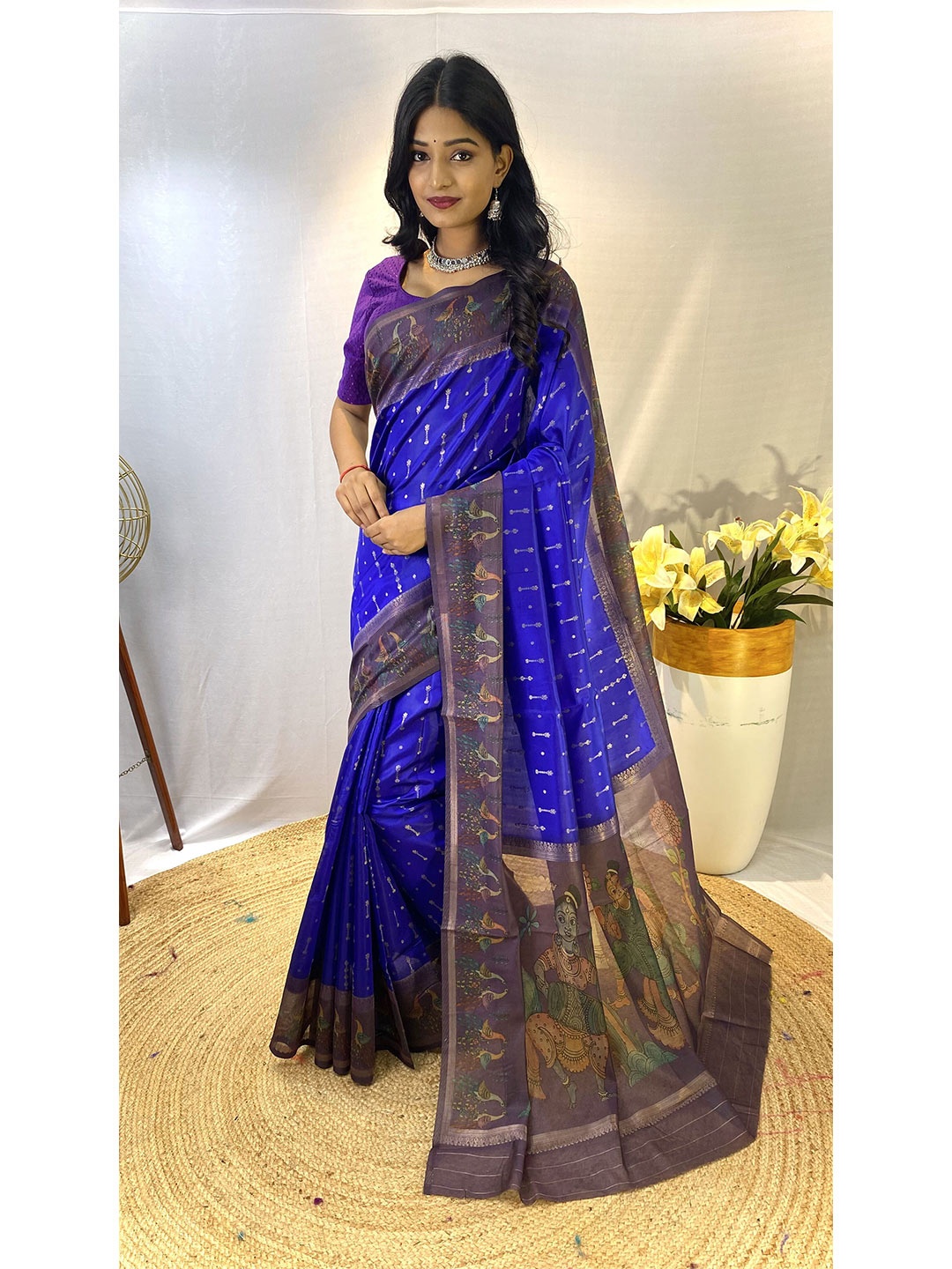 

DEVATITHI Ethnic Motifs Woven Design Zari Chanderi Saree, Violet
