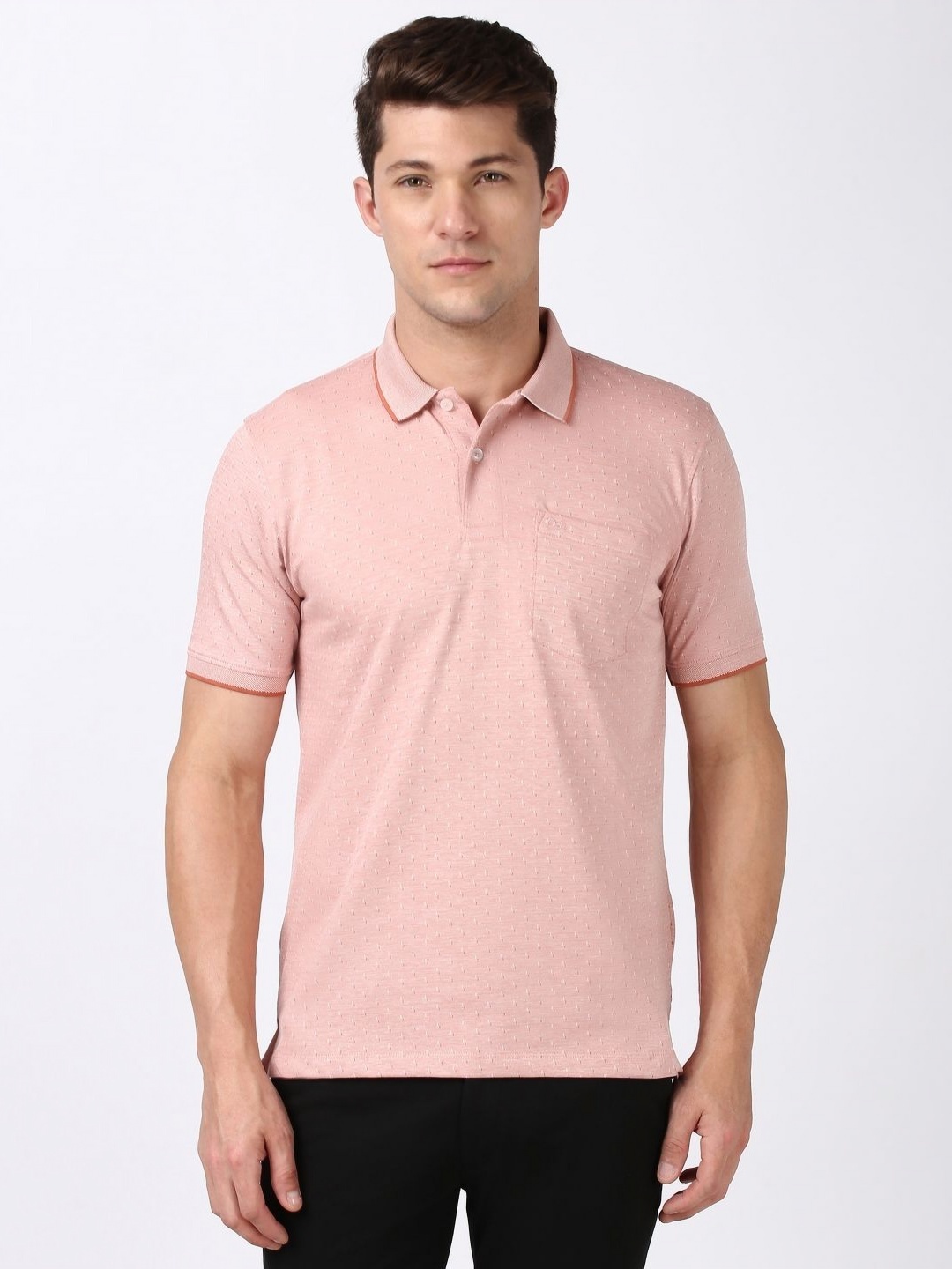 

Peter England Men Conversational Printed Polo Collar Cotton T-shirt, Peach