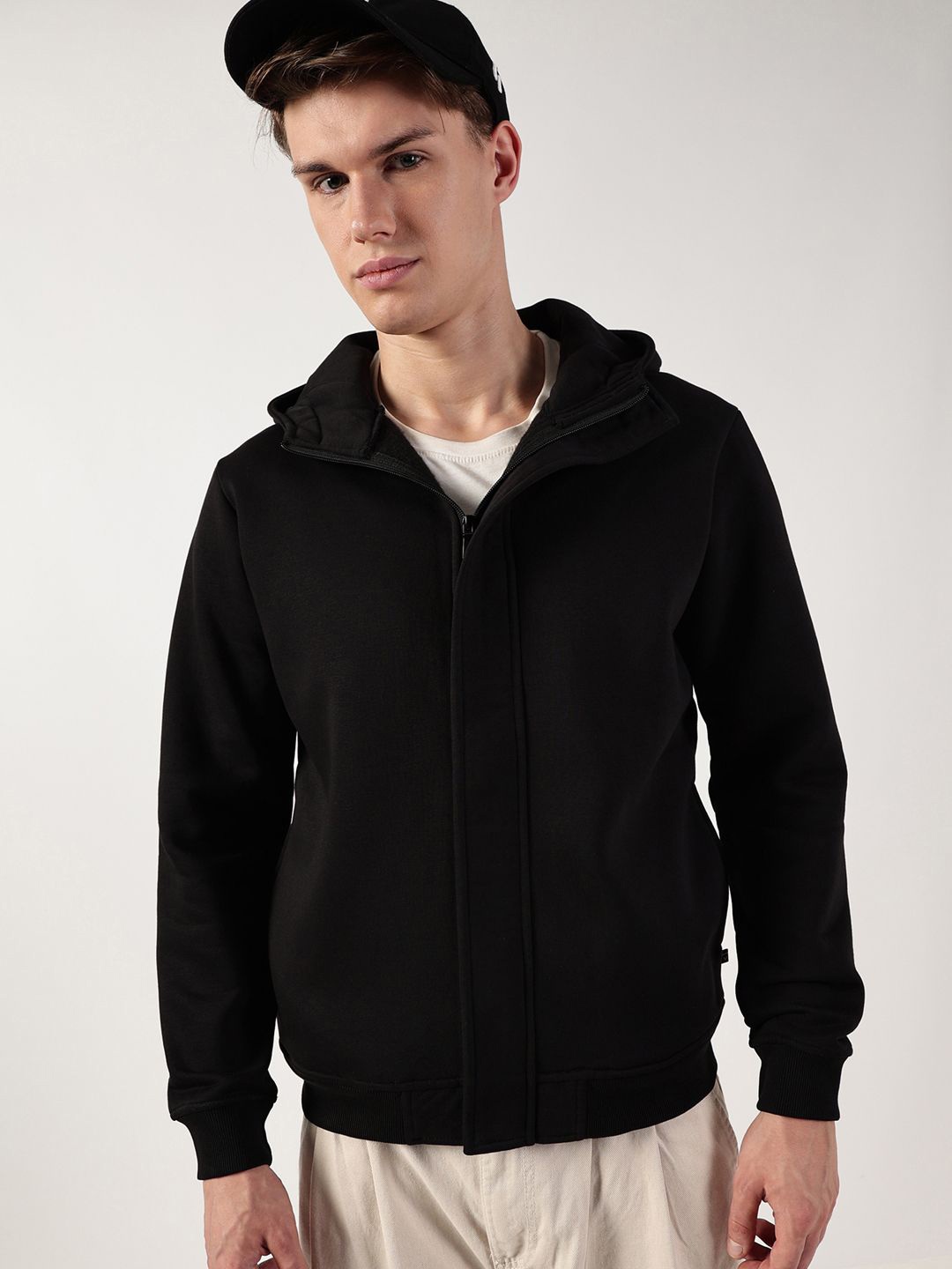 

Thomas Scott Men Hooded Solid Casual Open Front Jacket, Black