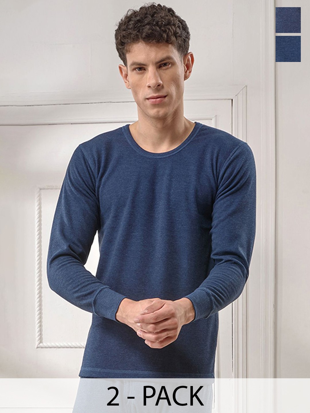 

INFERNO Pack of 2 Men Round Neck Fleeced Thermal Vest, Blue