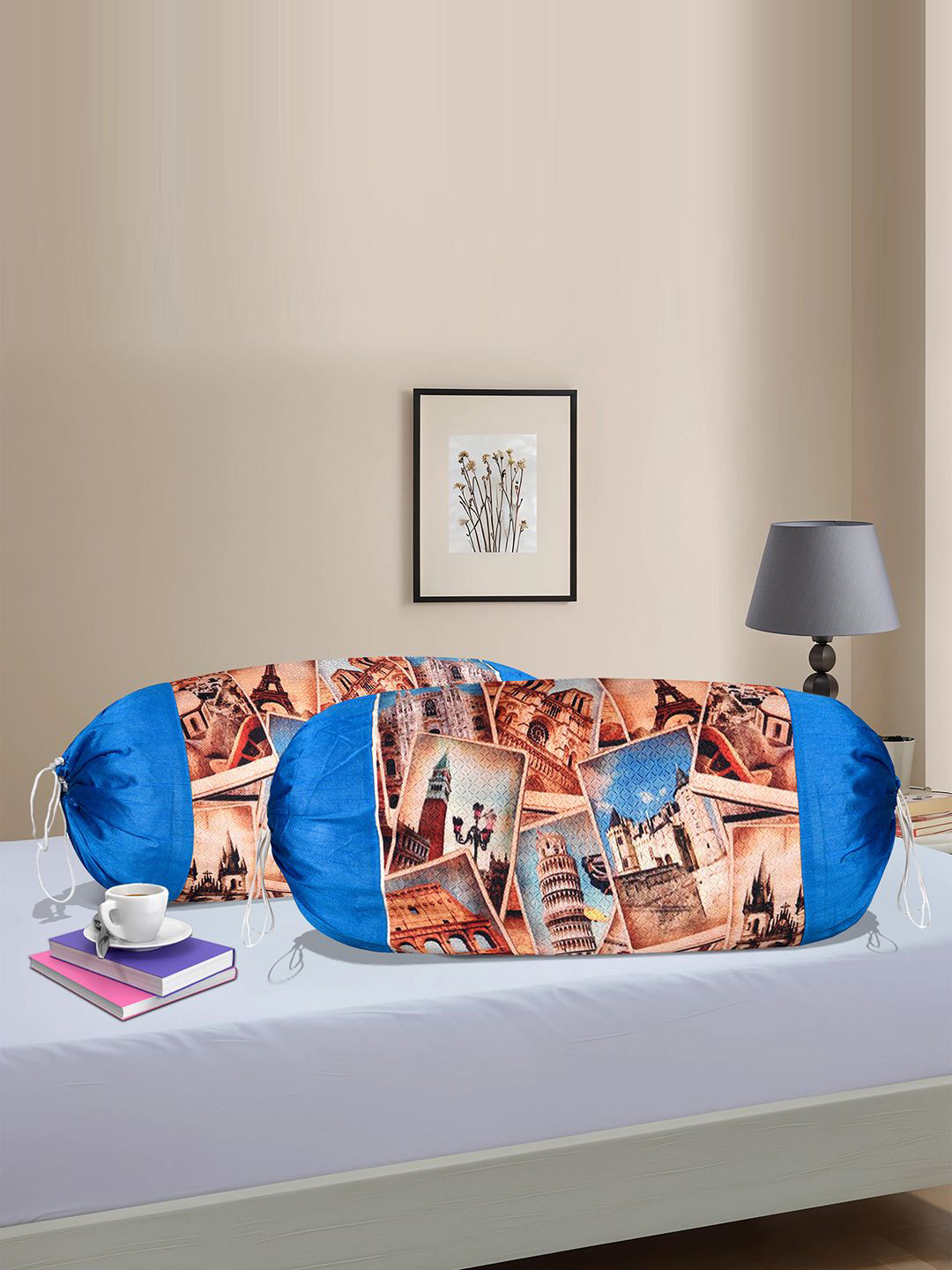 

Kuber Industries Blue 2 Pieces Printed Cotton Bolster Covers