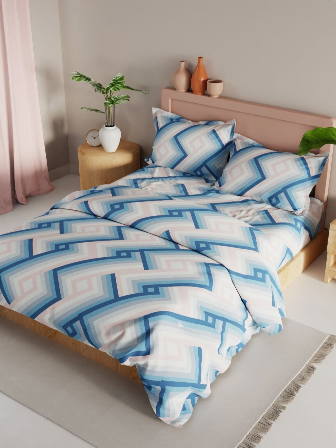 

KOPA Blue & White 4 Pieces Floral Printed Microfiber Double Queen Regular Bedding Set