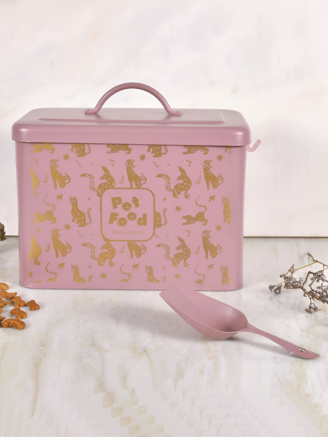 

Living With Elan Mauve Printed Stainless Steel Pet Food Storage Container With Scoop