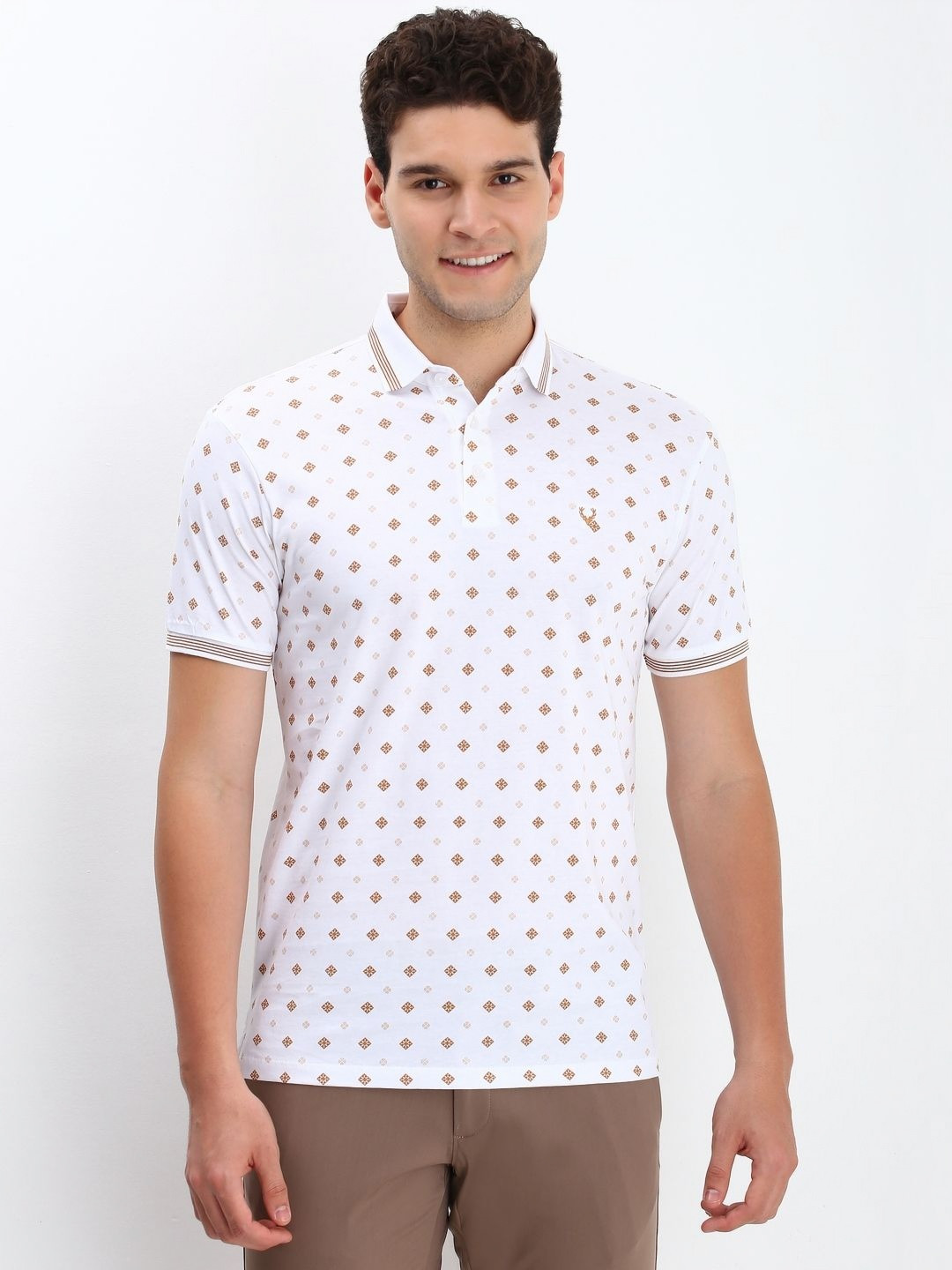 

Allen Solly Men Floral Printed Polo Collar Cotton T-shirt, White