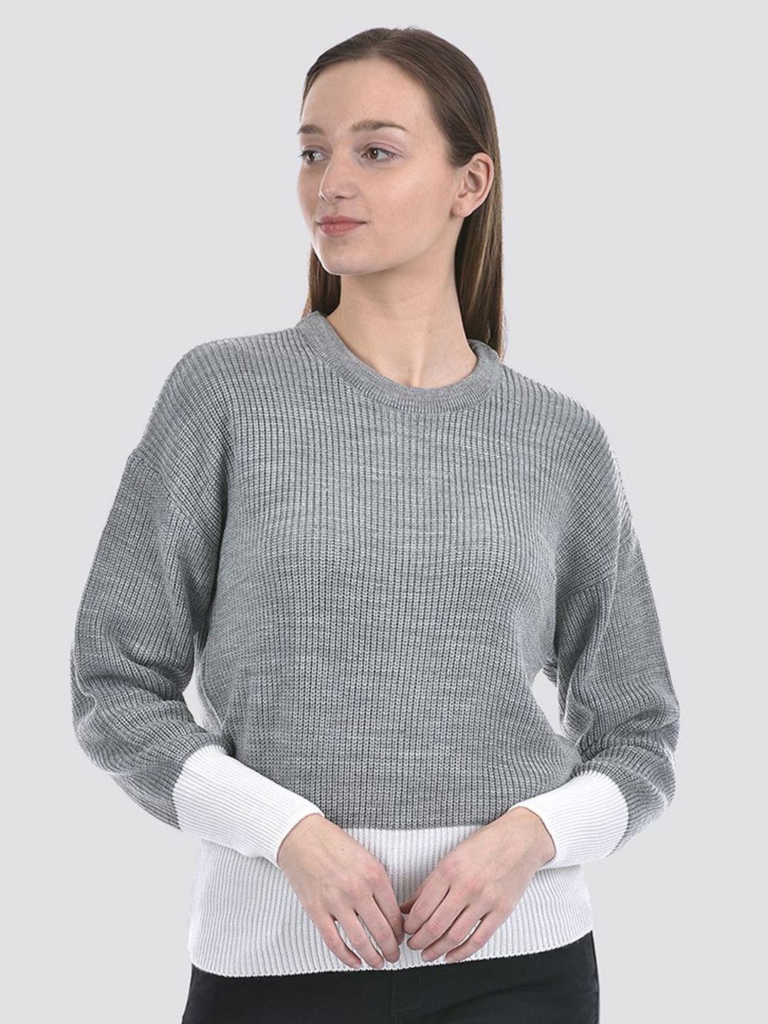 

Numero Uno Women Colourblocked Pullover, Grey