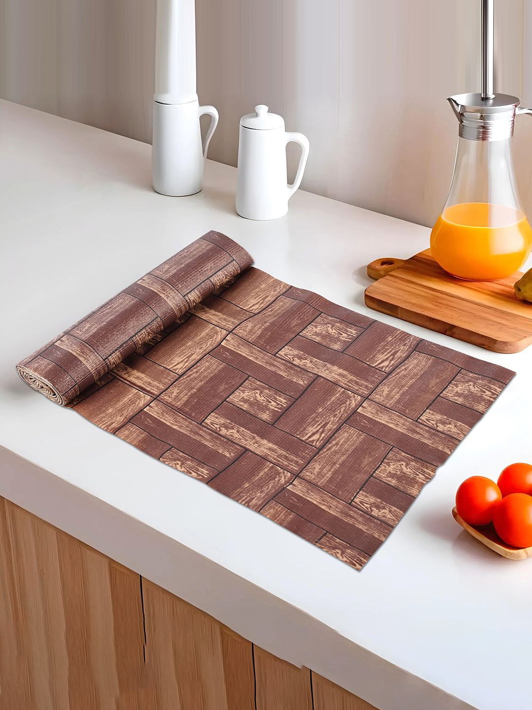 

Kuber Industries Brown & Beige Geometric Printed Shelf Liner Organisers
