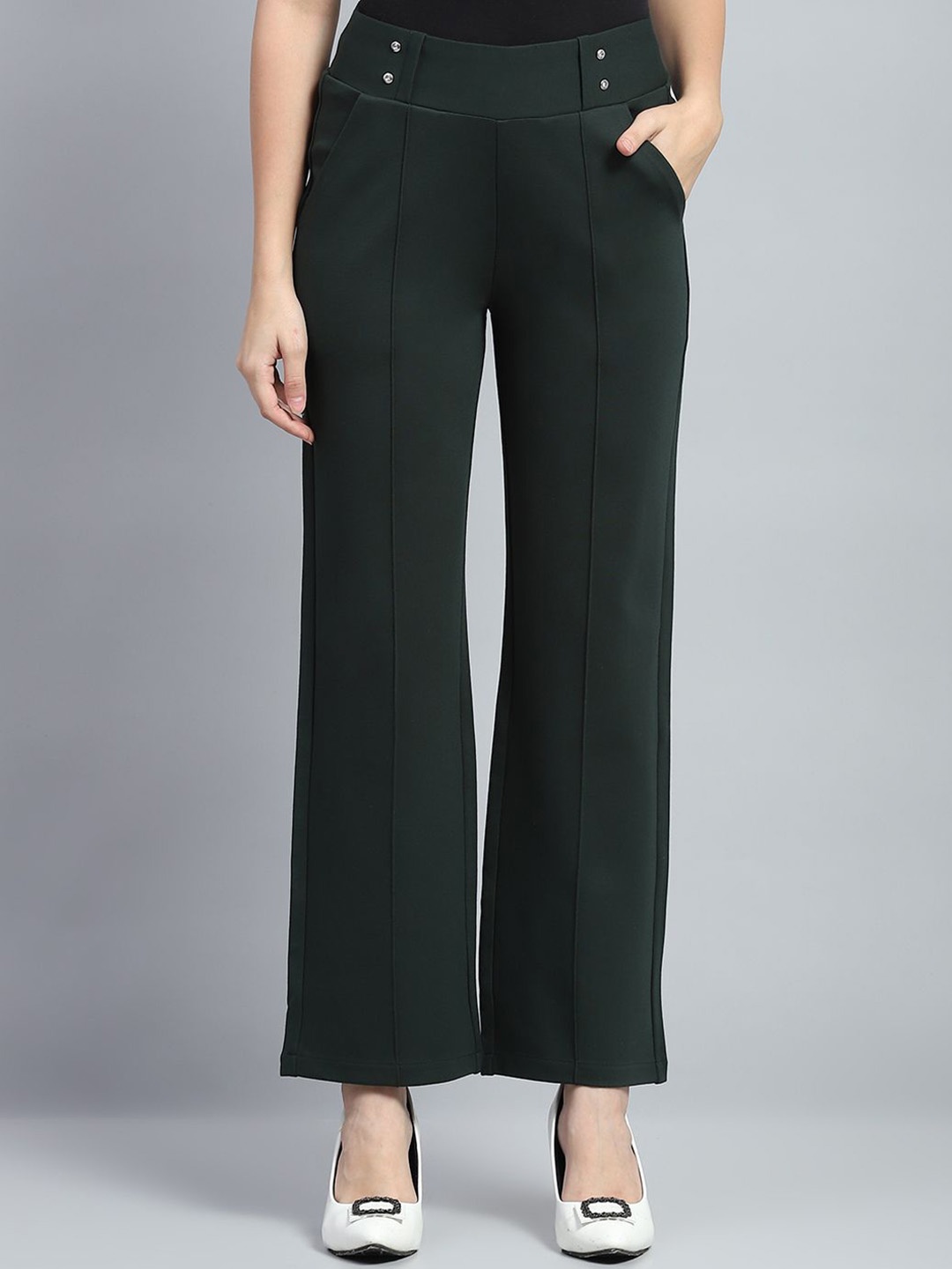 

Monte Carlo Women Mid-Rise Regular Fit Trousers, Green