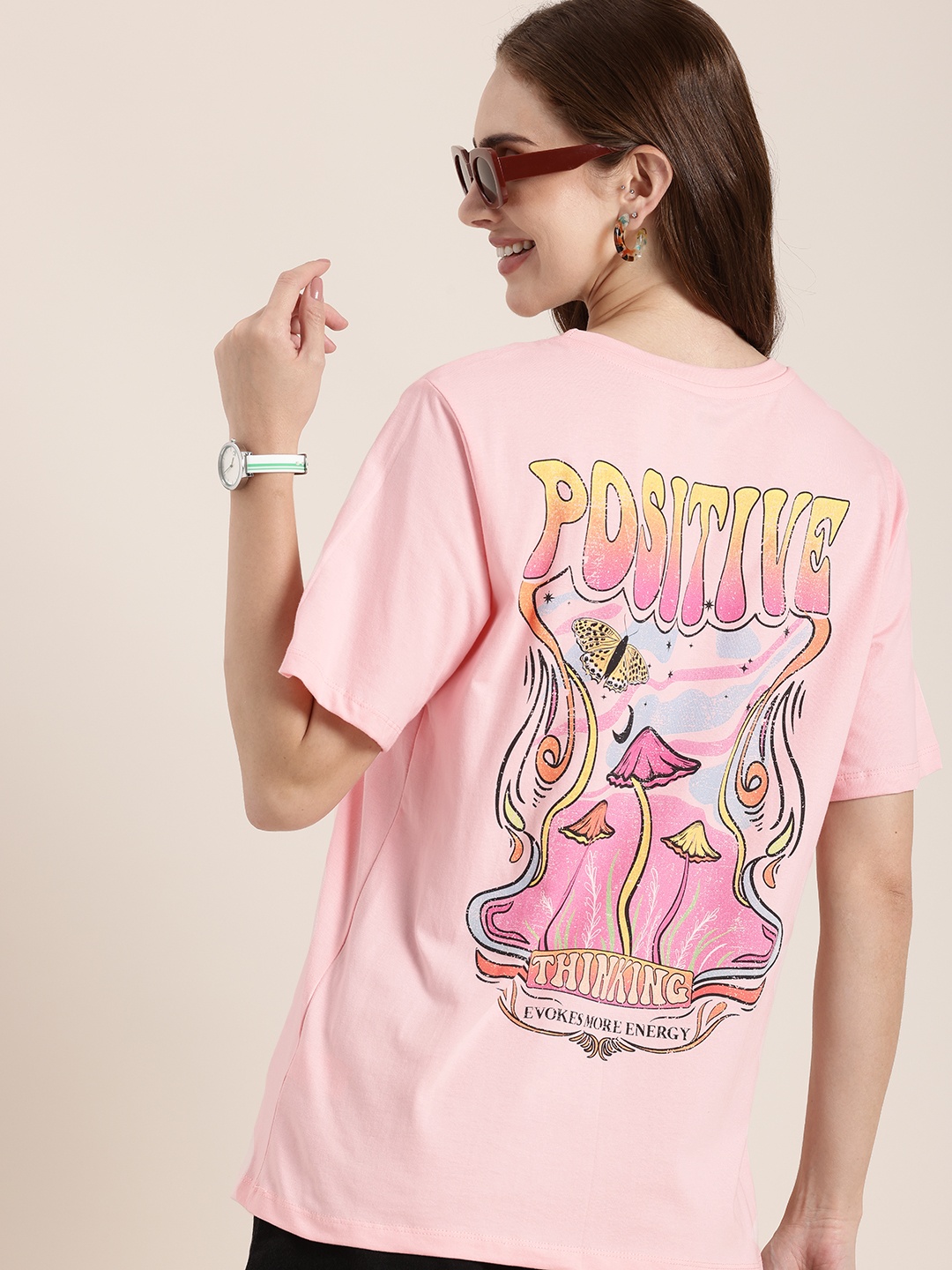 

HERE&NOW Printed Pure Cotton T-shirt, Pink