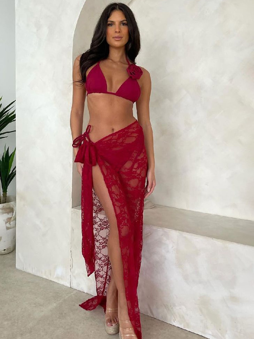 

LULU & SKY Women Sleeveless Swimwear Cover Up Set, Red
