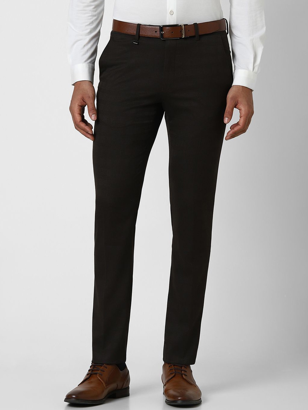 

Van Heusen Men Checked Slim Fit Formal Trousers, Black