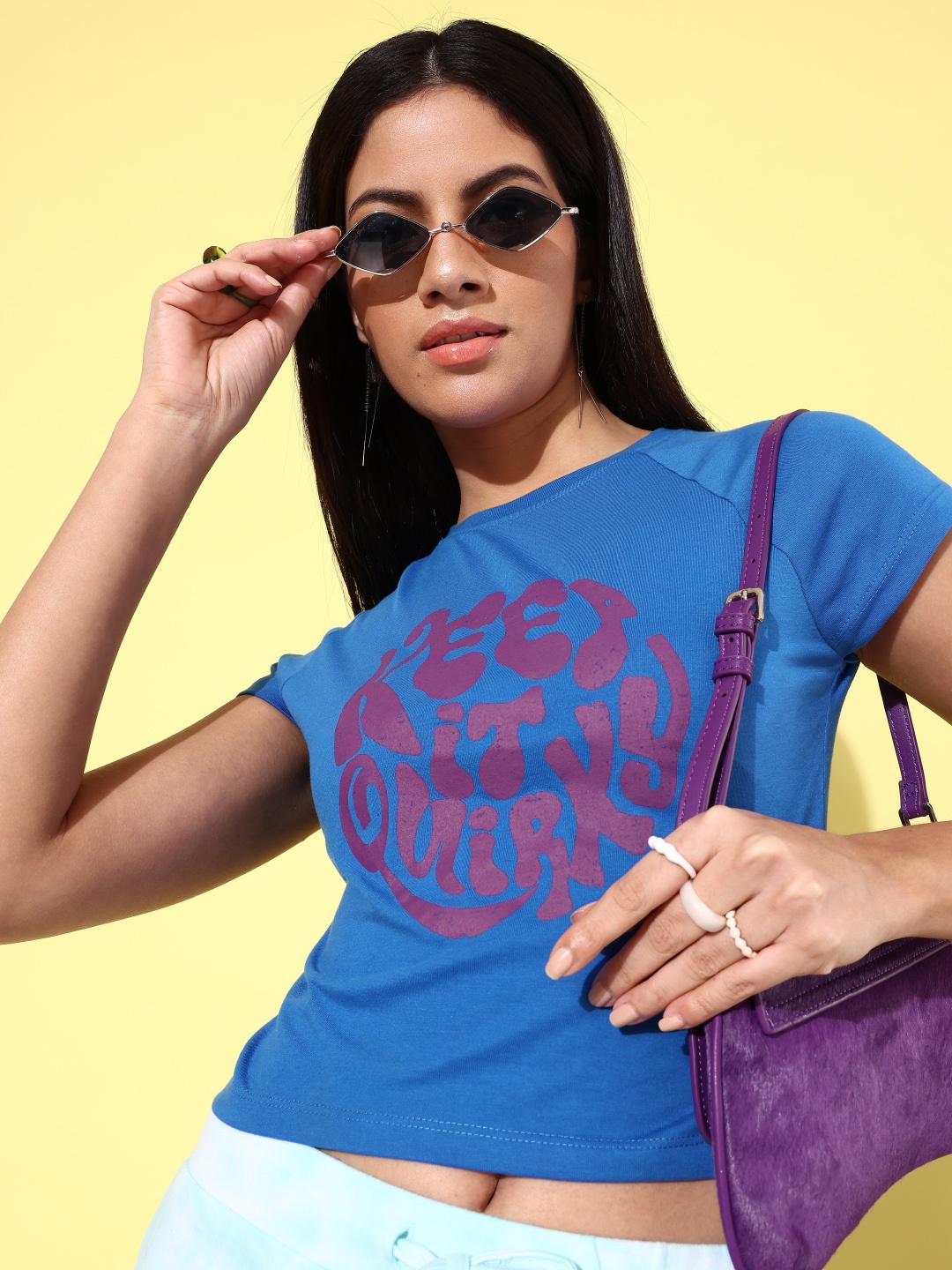 

The Roadster Lifestyle Co. Typography Printed Crop T-shirt, Blue