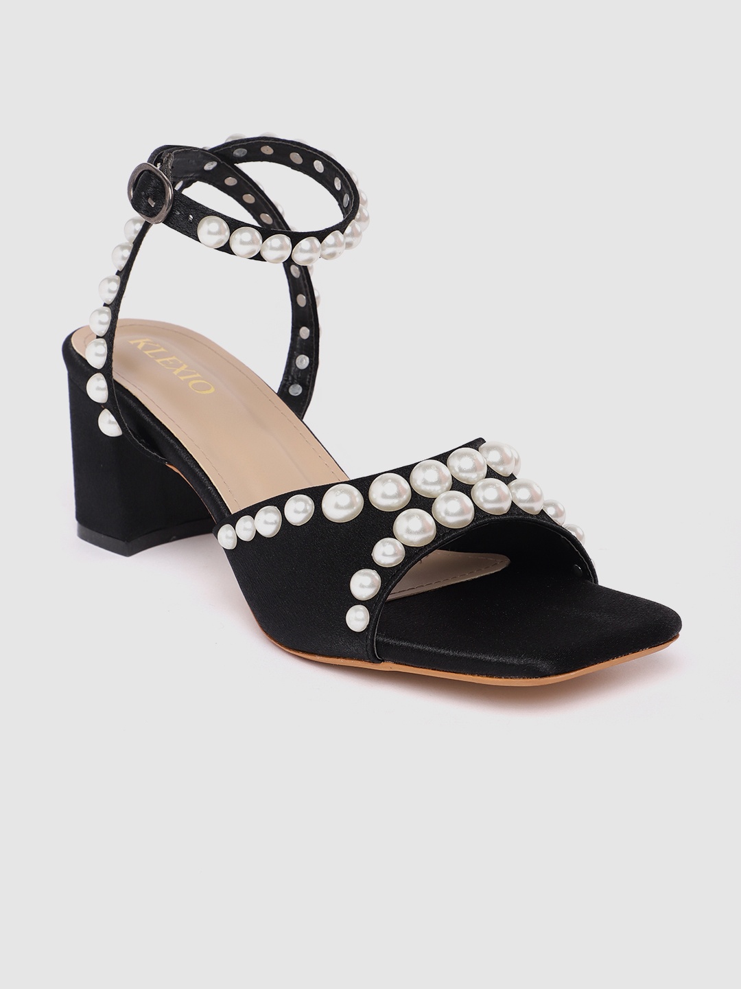 

KLEXIO Women Embellished Block Sandals, Black