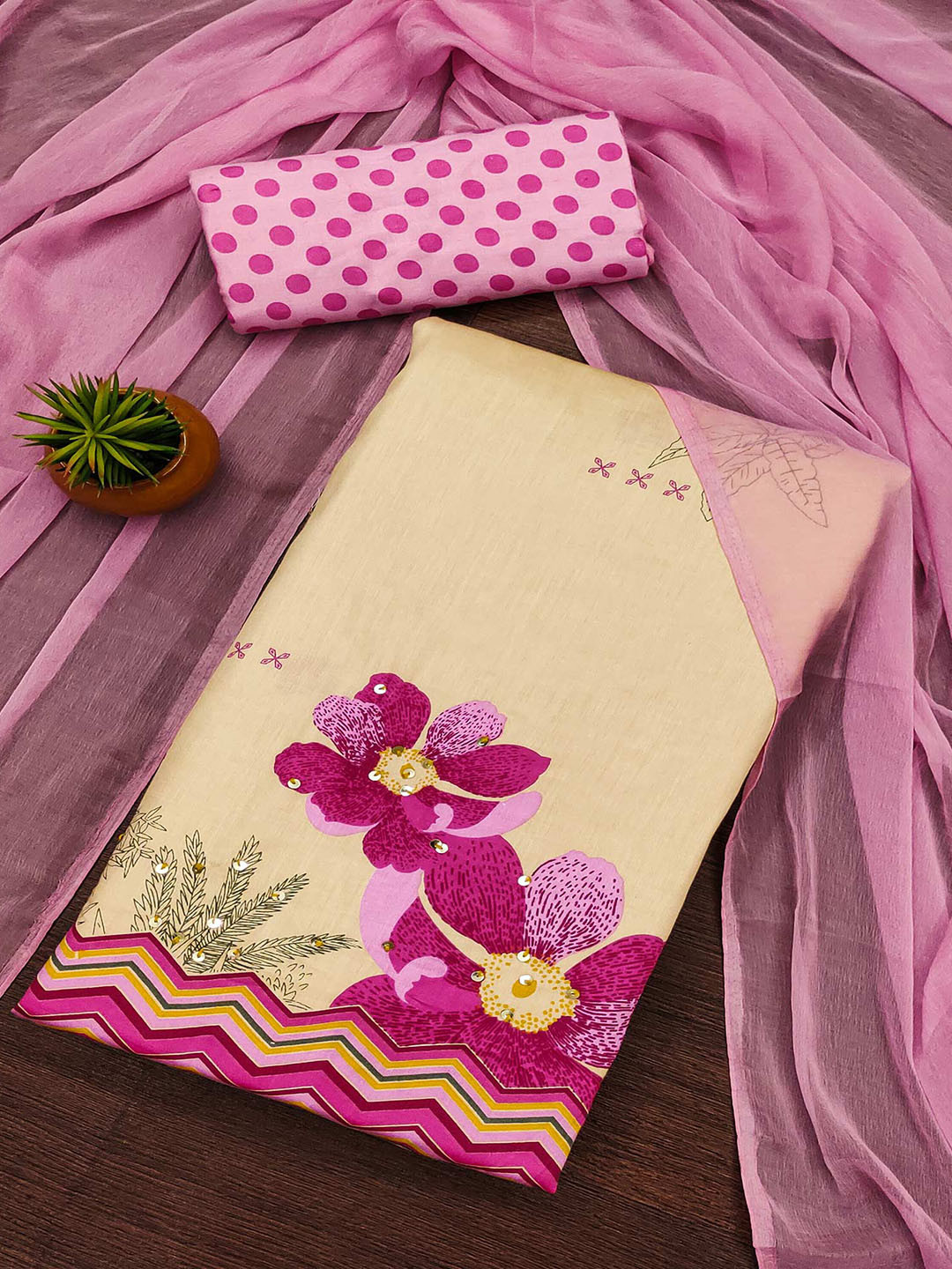 

Peachmode Women Printed Pure Cotton Unstitched Dress Material, Pink