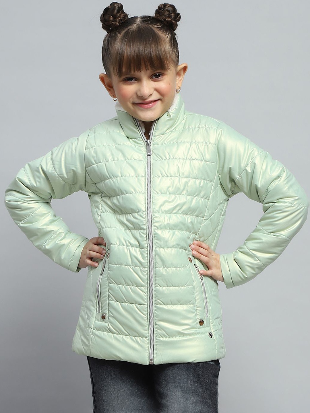 

Monte Carlo Girls Mock Collar Solid Casual Padded Jacket, Green