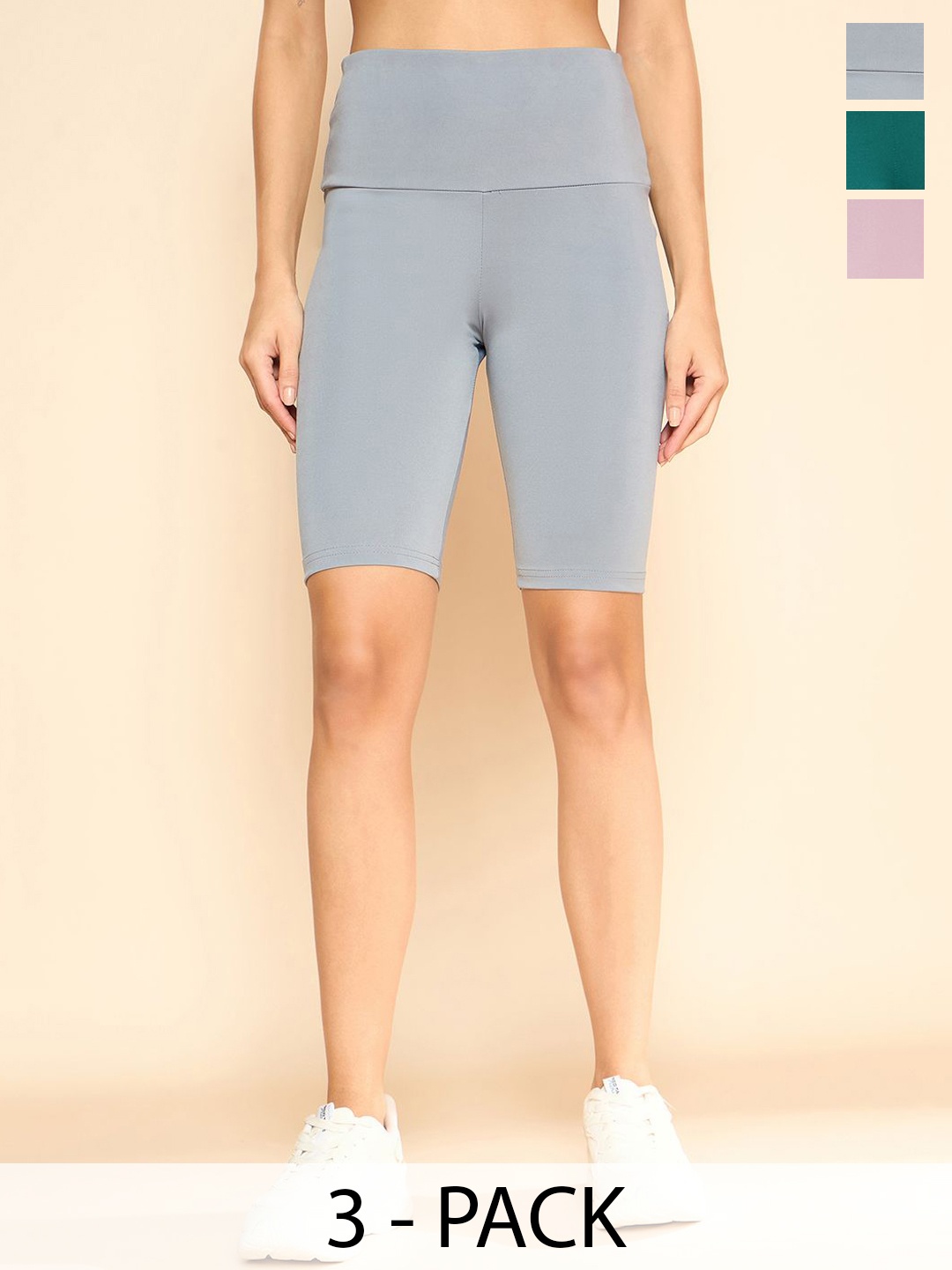 

COLOR CAPITAL Pack Of 3 Solid Above Knee Gym Tights, Grey