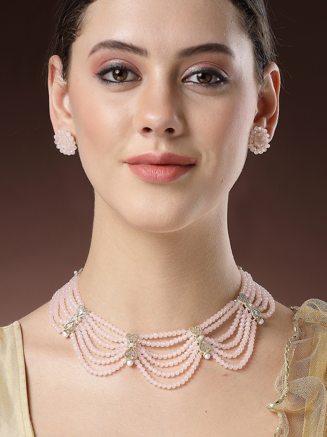 

KARATCART Gold-Plated Crystals Stone-Studded & Pearls Beaded Jewellery Set