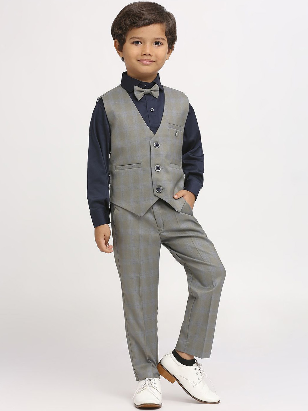 

YK Kids-Boys 4 Pcs Checked Single-Breasted Party Suits, Grey