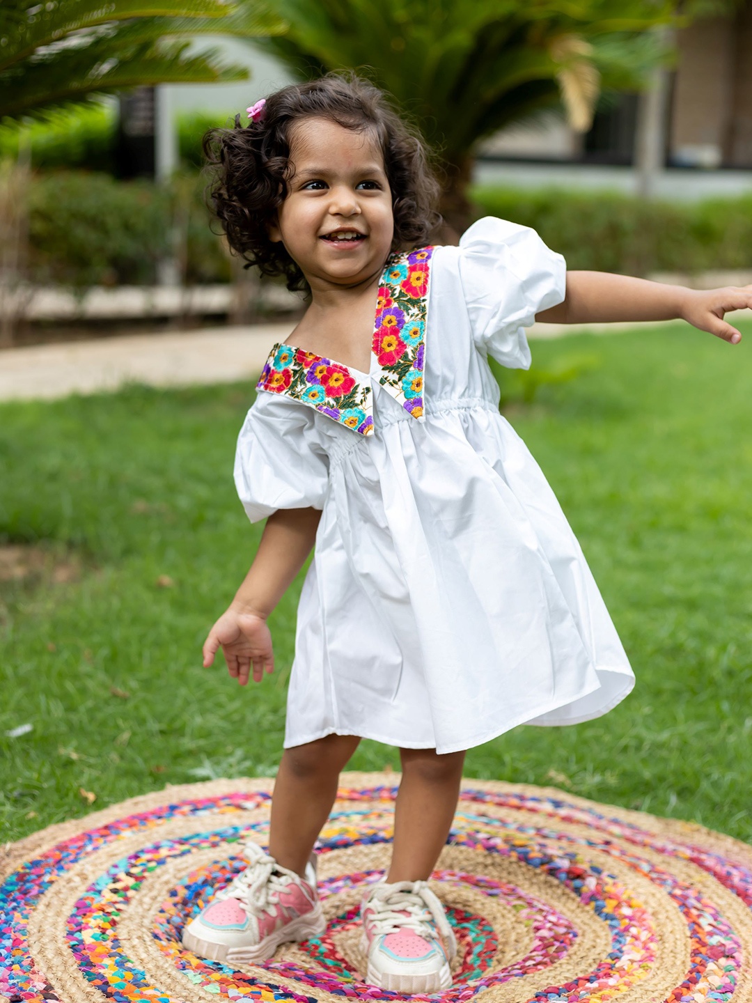 

Peekaaboo Kids Girls Floral Embroidered A-Line Dress, White