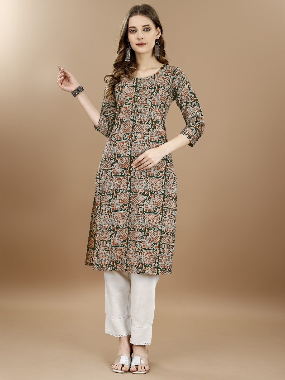 

KUNDAN FAB Women Cotton Ethnic Motifs Printed Kurta, Green