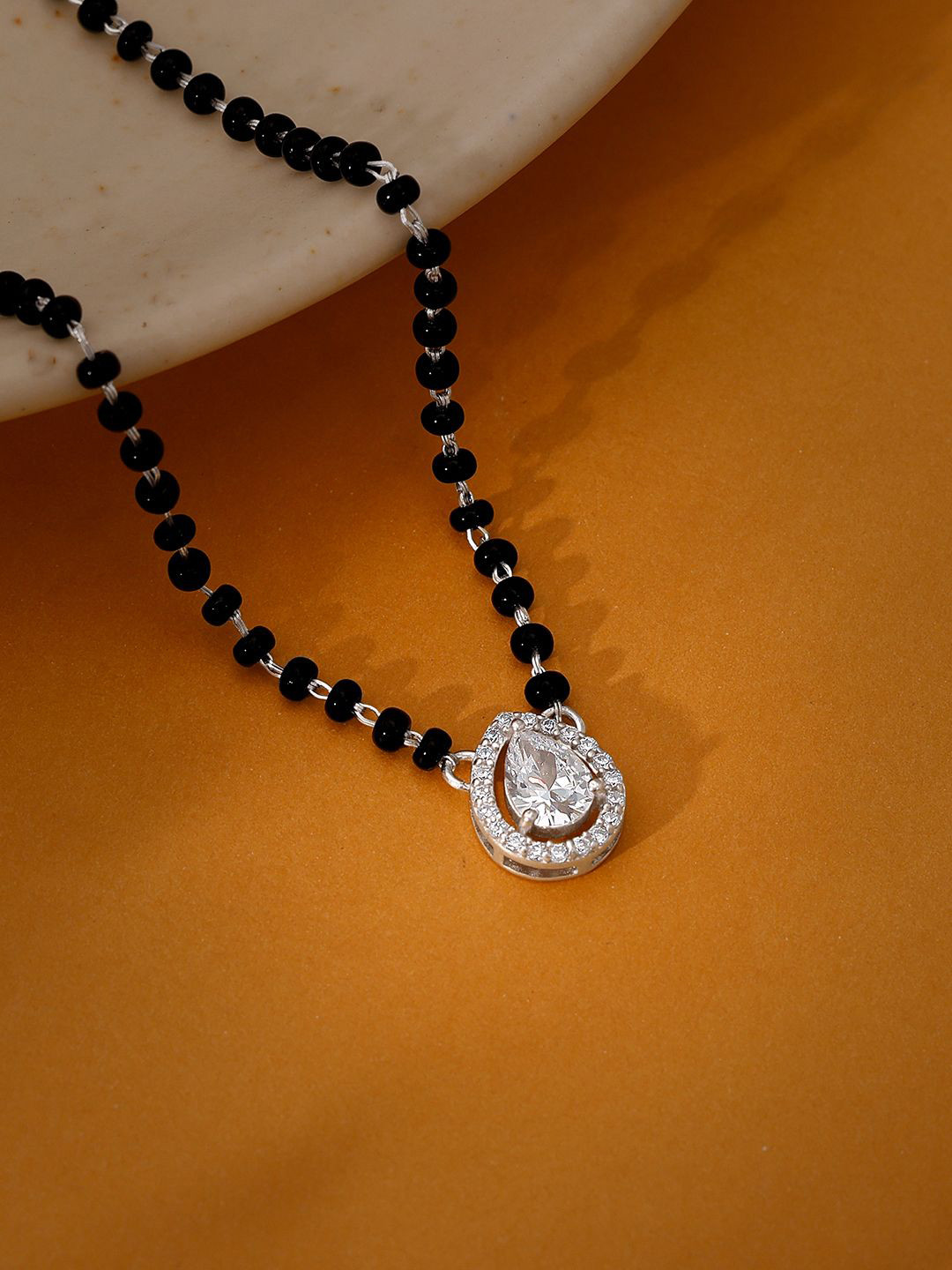 

GIVA 925 Sterling Silver Rhodium-Plated Stone Studded & Beaded Mangalsutra