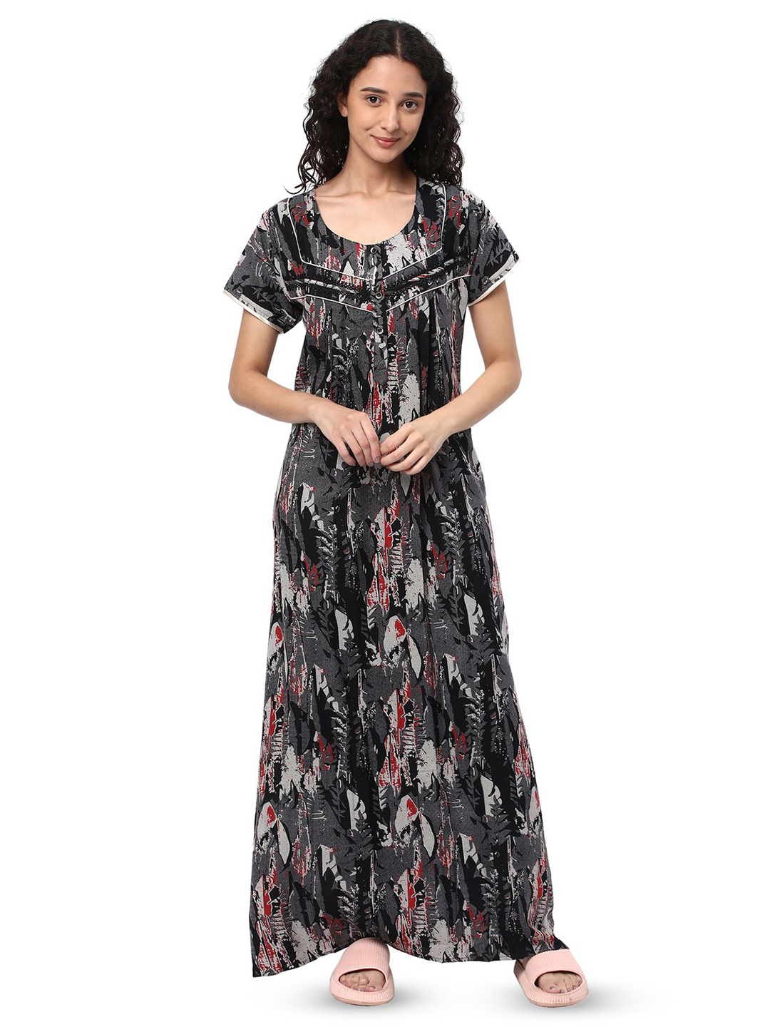 

KOVIRA Printed Maxi Nightdress, Black