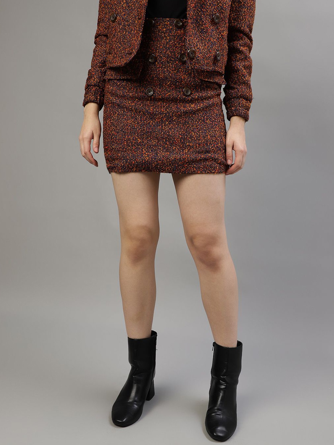 

ELLE Women Self Design Pencil Mini Skirt, Brown