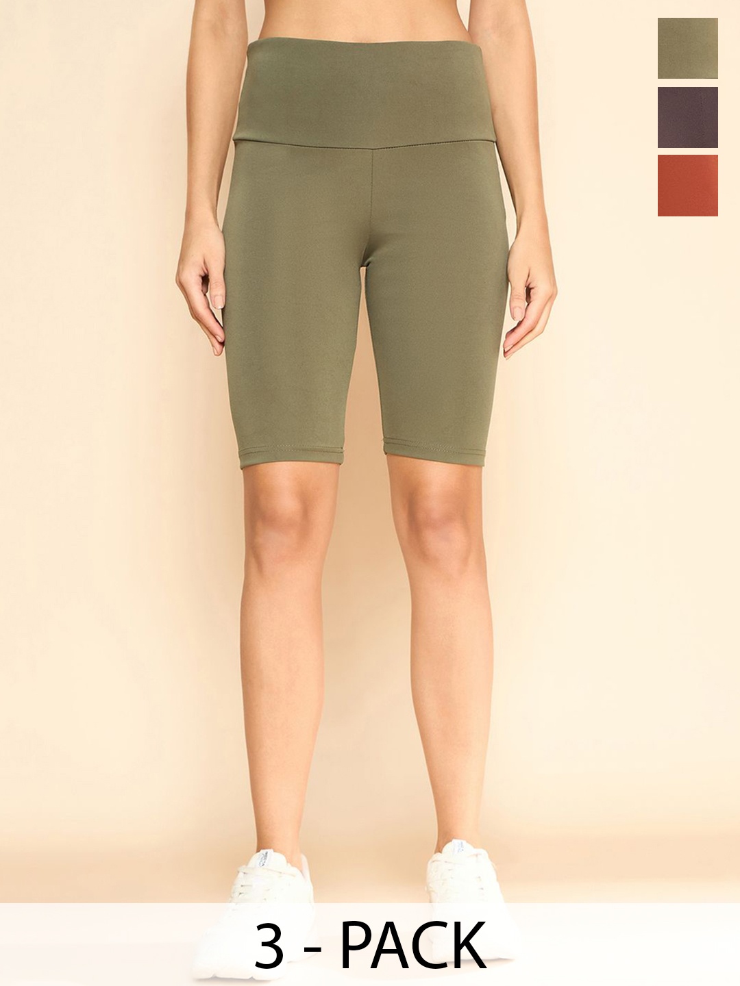 

COLOR CAPITAL Pack Of 3 Women High Waisted Tights, Green